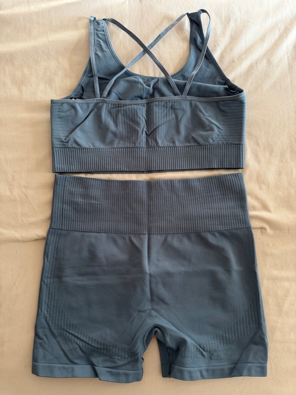 Seamless Ribbed Blue Active Set - Picture 2 of 2